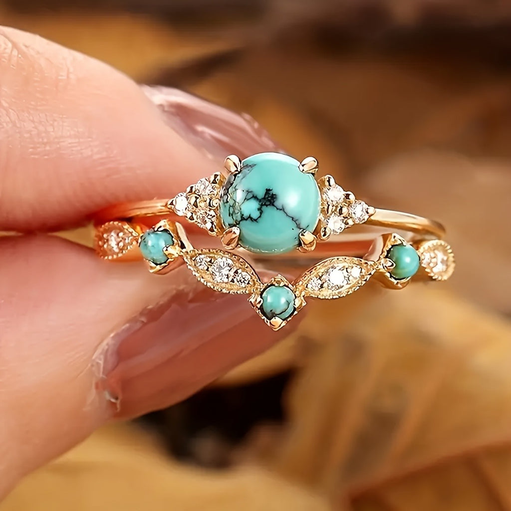 18k Vintage Turquoise Ring Set