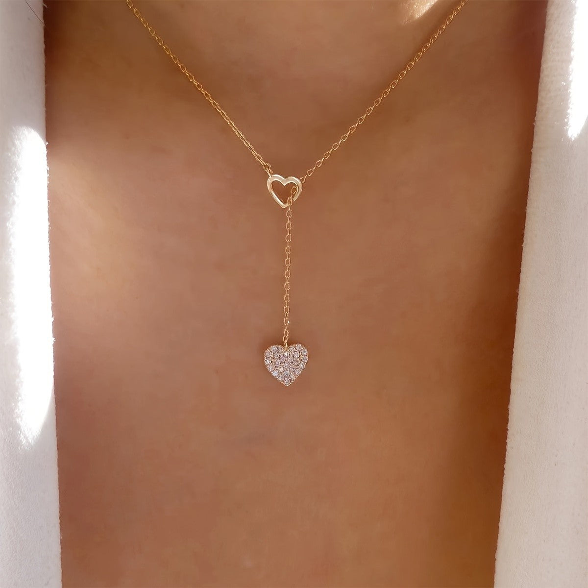 Dainty Crystal Heart Y-Necklace
