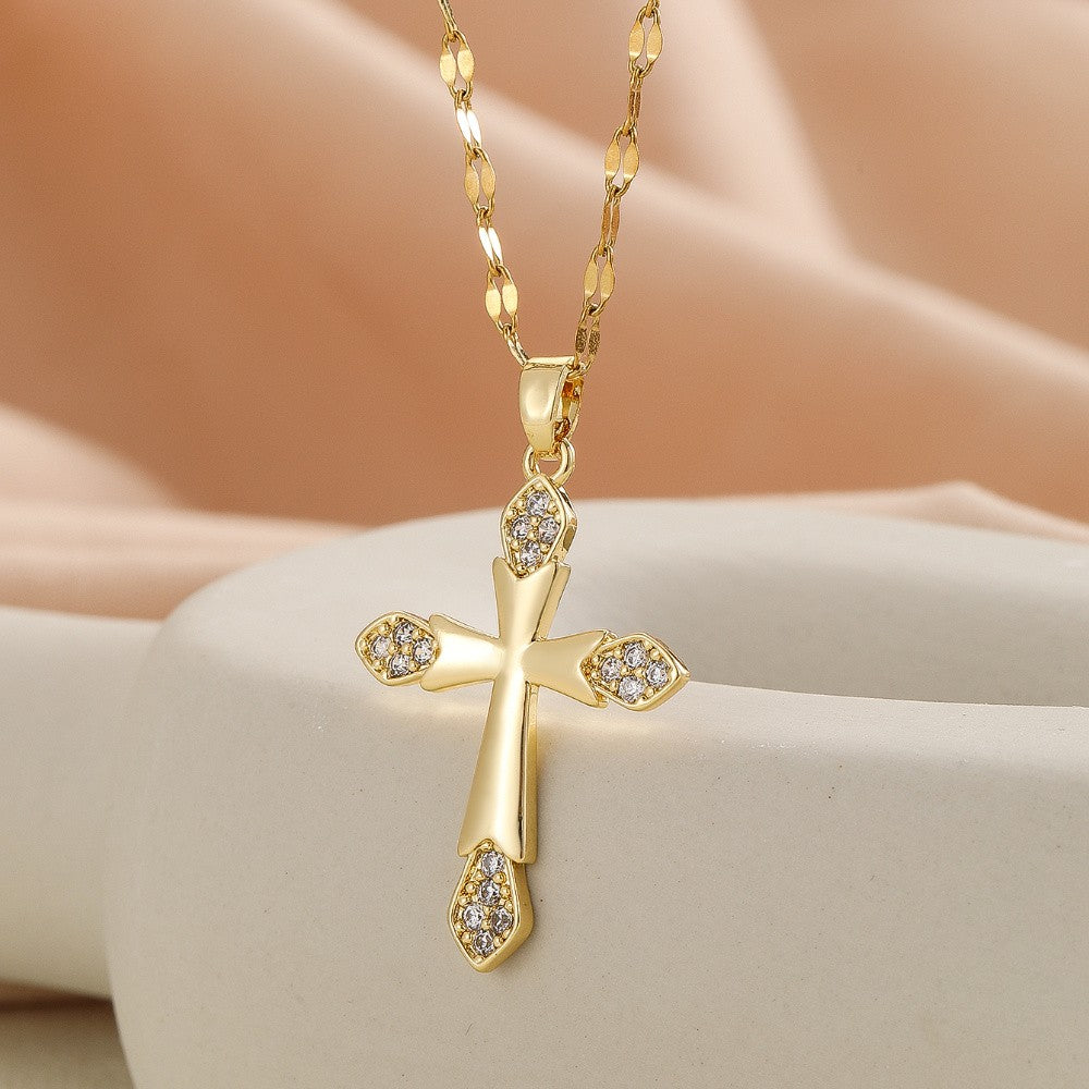 18k Vintage Zircon Cross Necklace