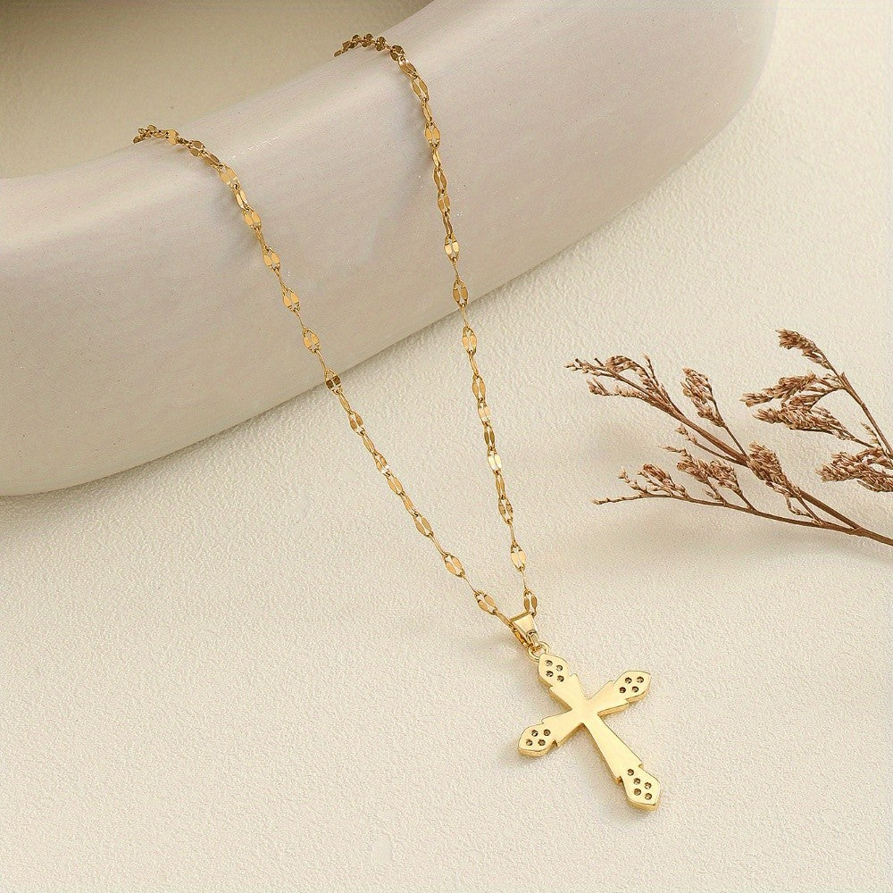 18k Vintage Zircon Cross Necklace