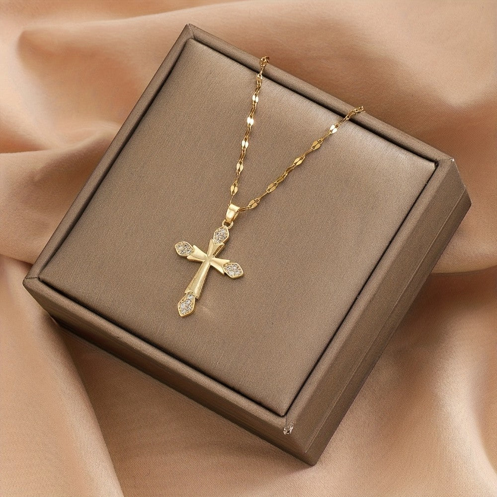 18k Vintage Zircon Cross Necklace