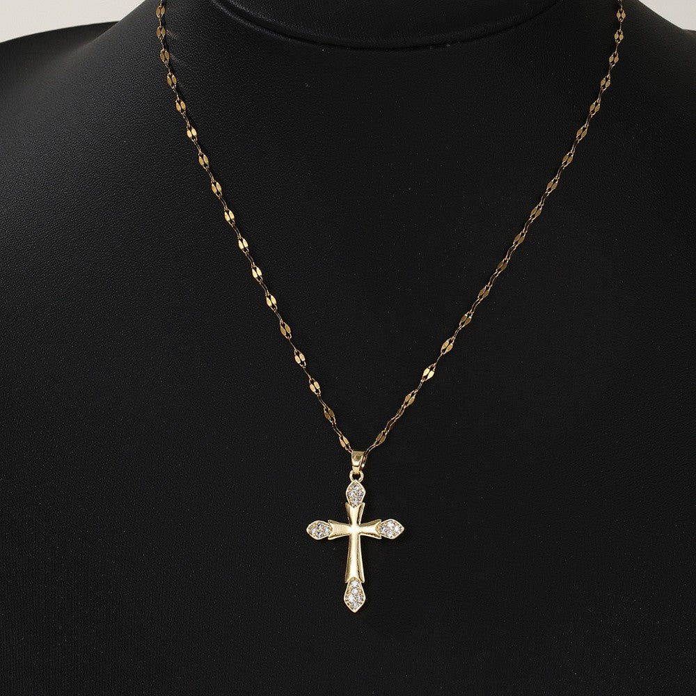 18k Vintage Zircon Cross Necklace