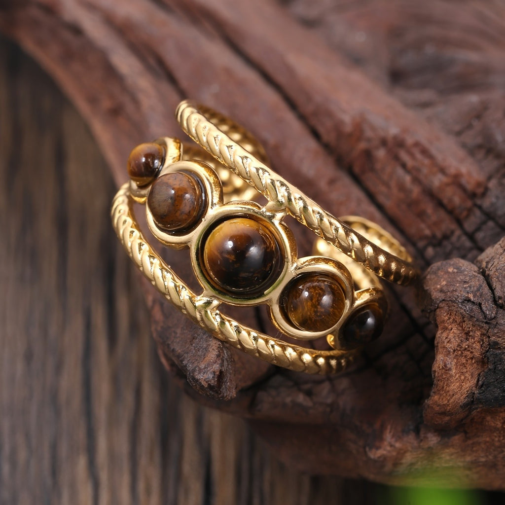 18k Vintage Braided Stone Ring