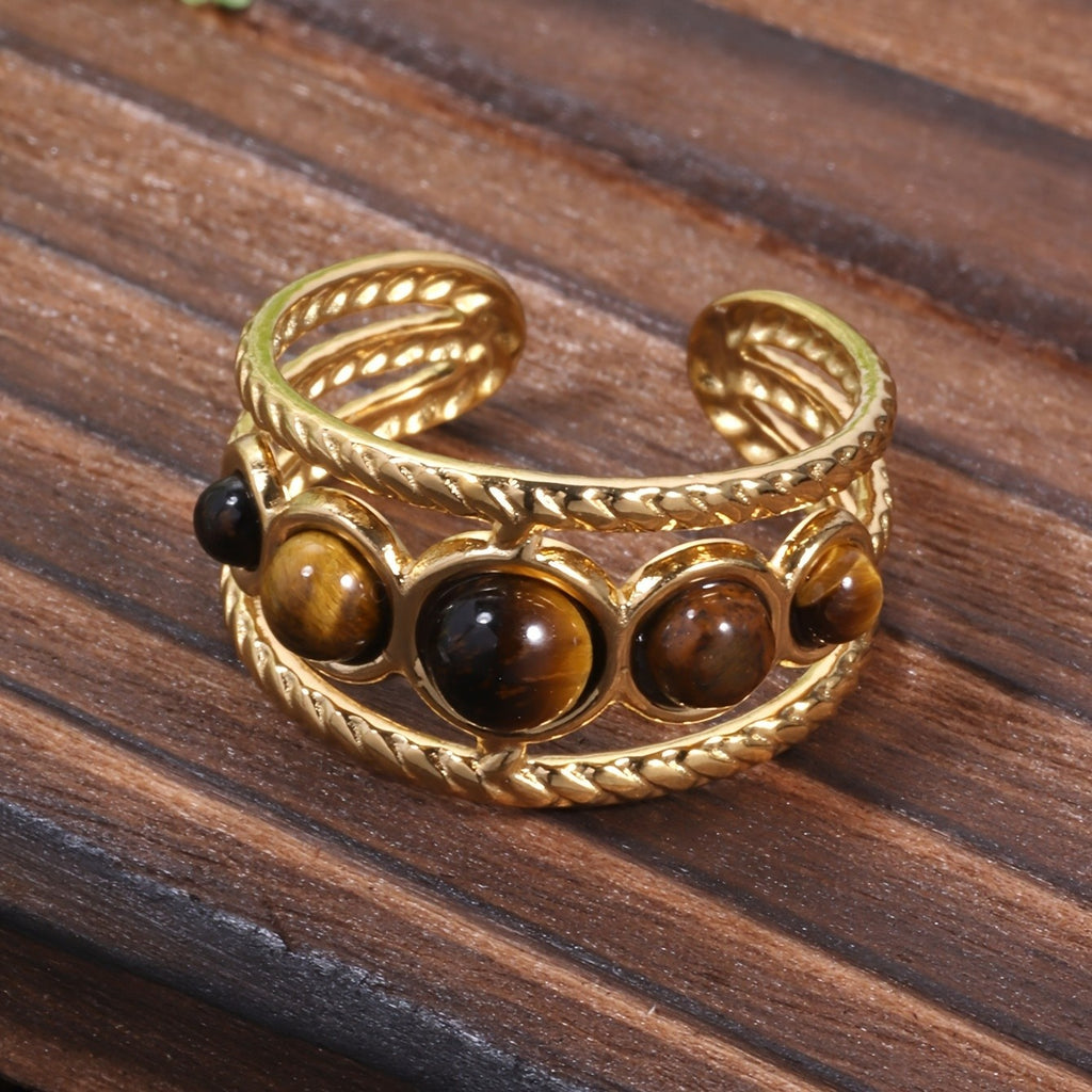 18k Vintage Braided Stone Ring