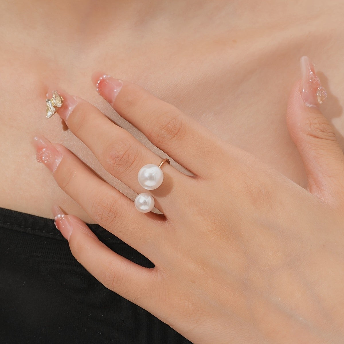 Elegant Double Pearl Ring