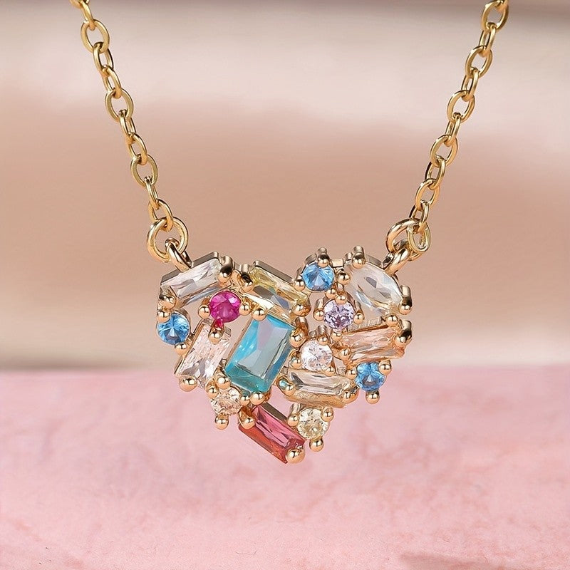 18k Colorful Geometric Heart Necklace
