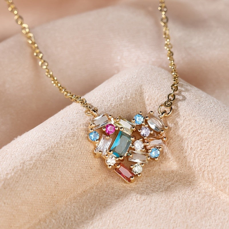 18k Colorful Geometric Heart Necklace