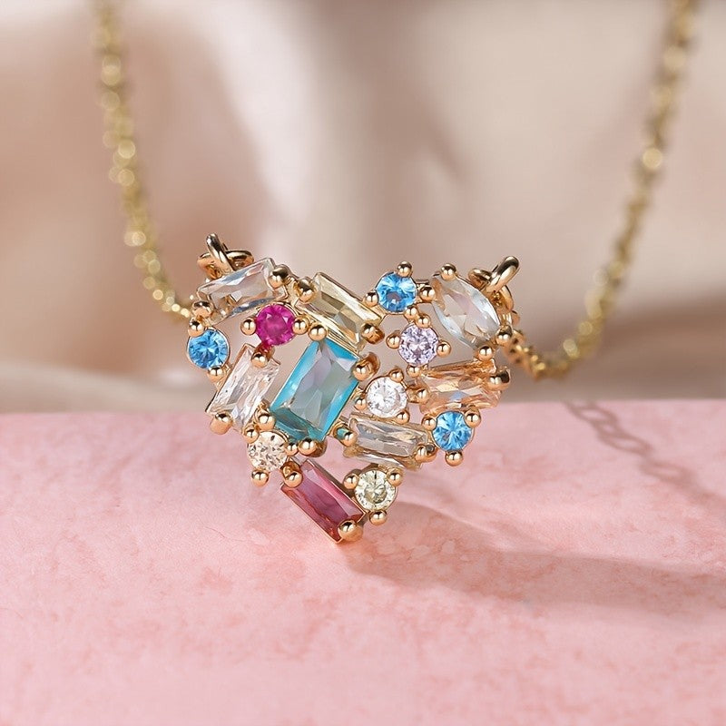18k Colorful Geometric Heart Necklace