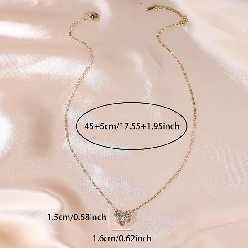 18k Colorful Geometric Heart Necklace