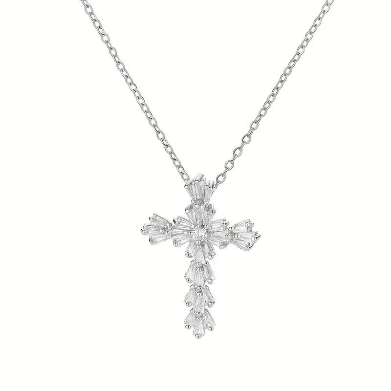 18k Vintage Crystal Cross Necklace