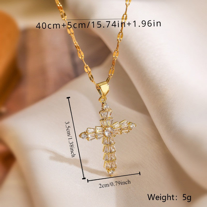 18k Vintage Crystal Cross Necklace