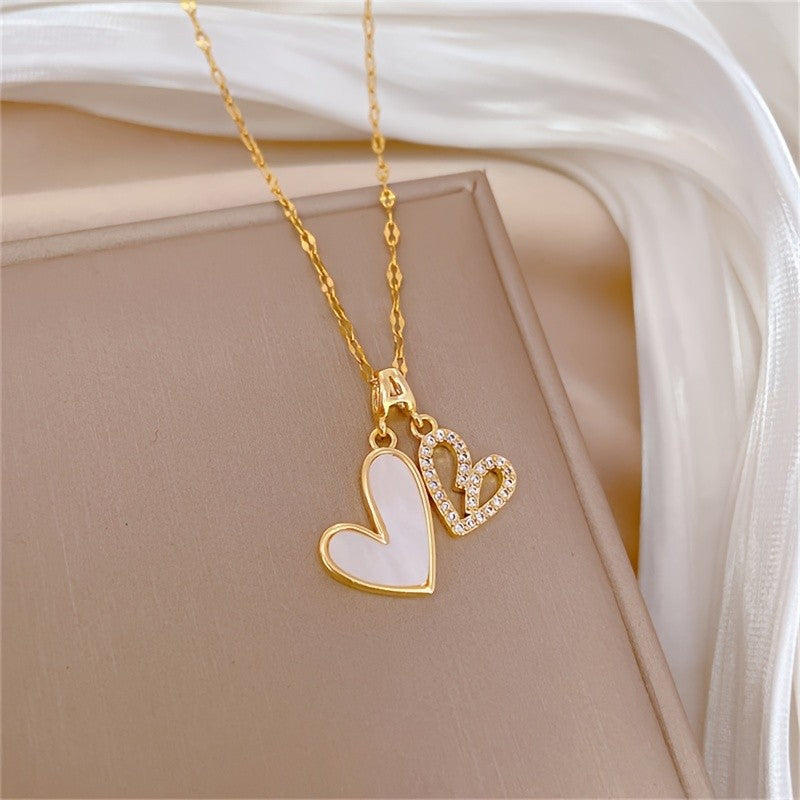 18k Elegant Double Heart Necklace