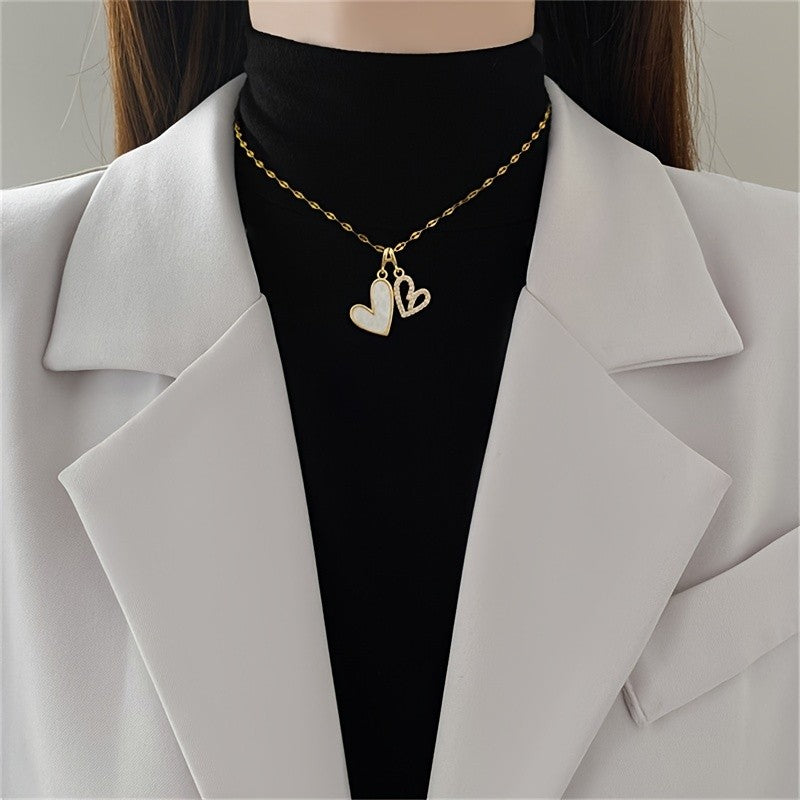 18k Elegant Double Heart Necklace