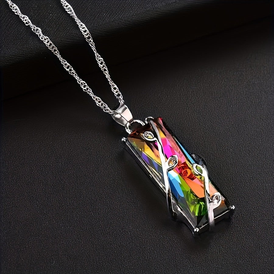 Iridescent Geometric Bar Necklace
