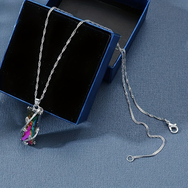 Iridescent Geometric Bar Necklace