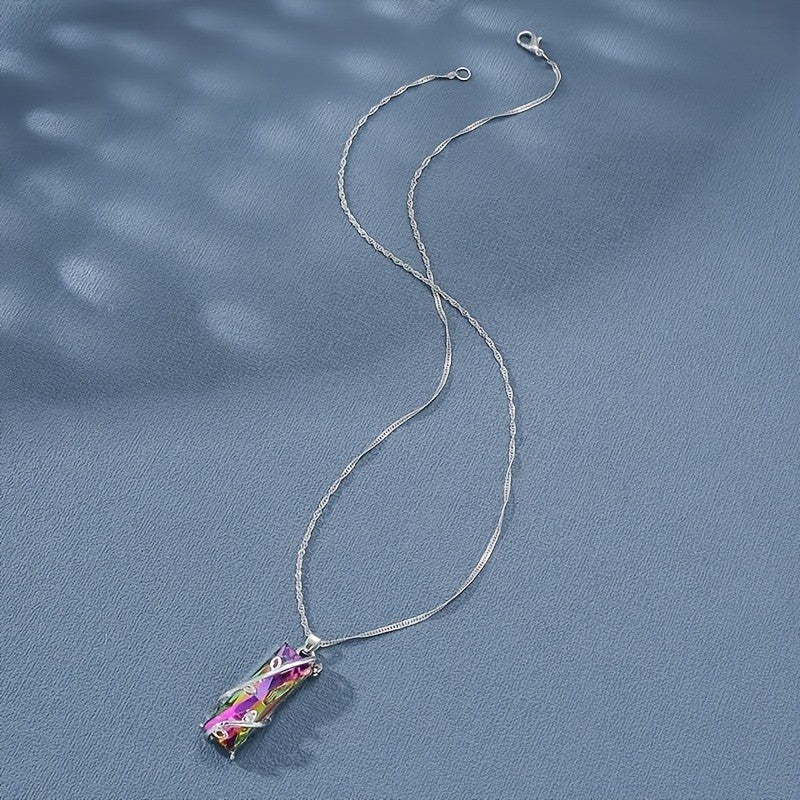 Iridescent Geometric Bar Necklace