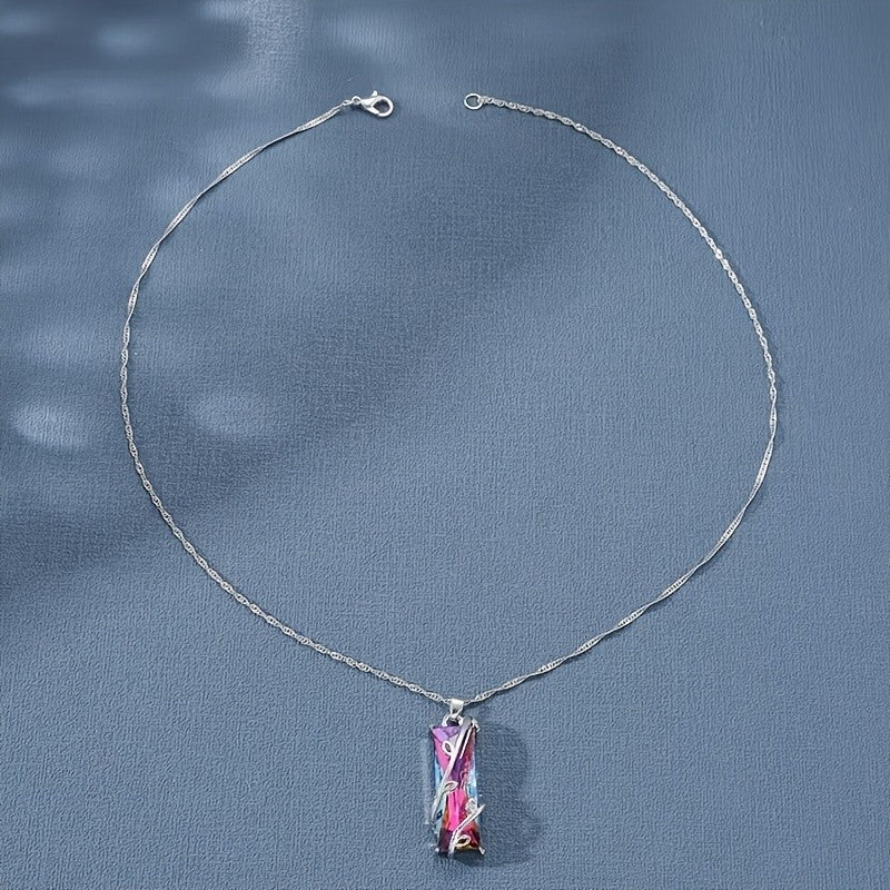 Iridescent Geometric Bar Necklace