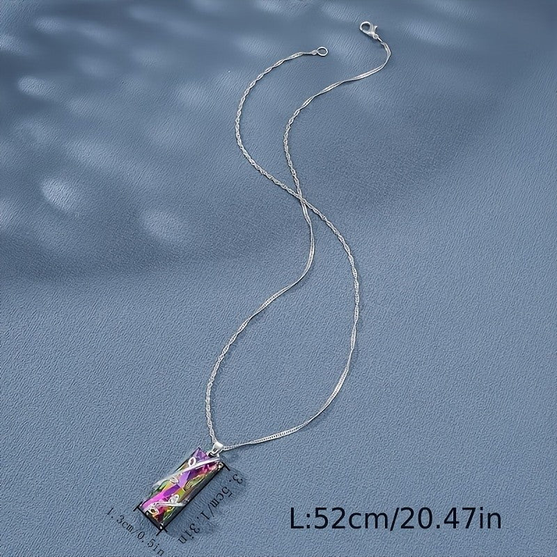 Iridescent Geometric Bar Necklace