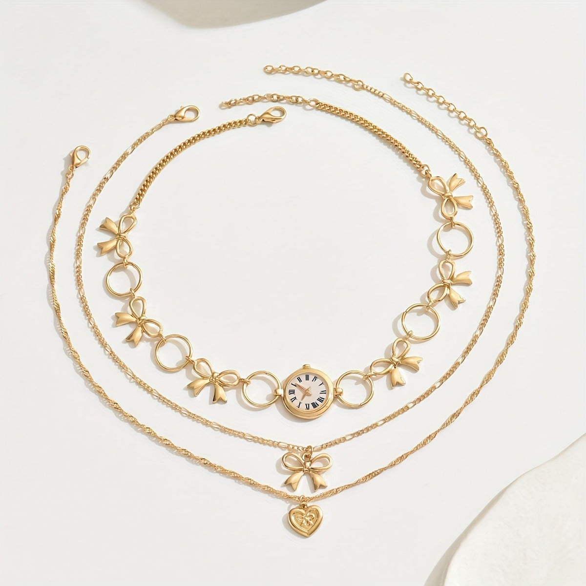 Vintage Bow Clock Necklace Set