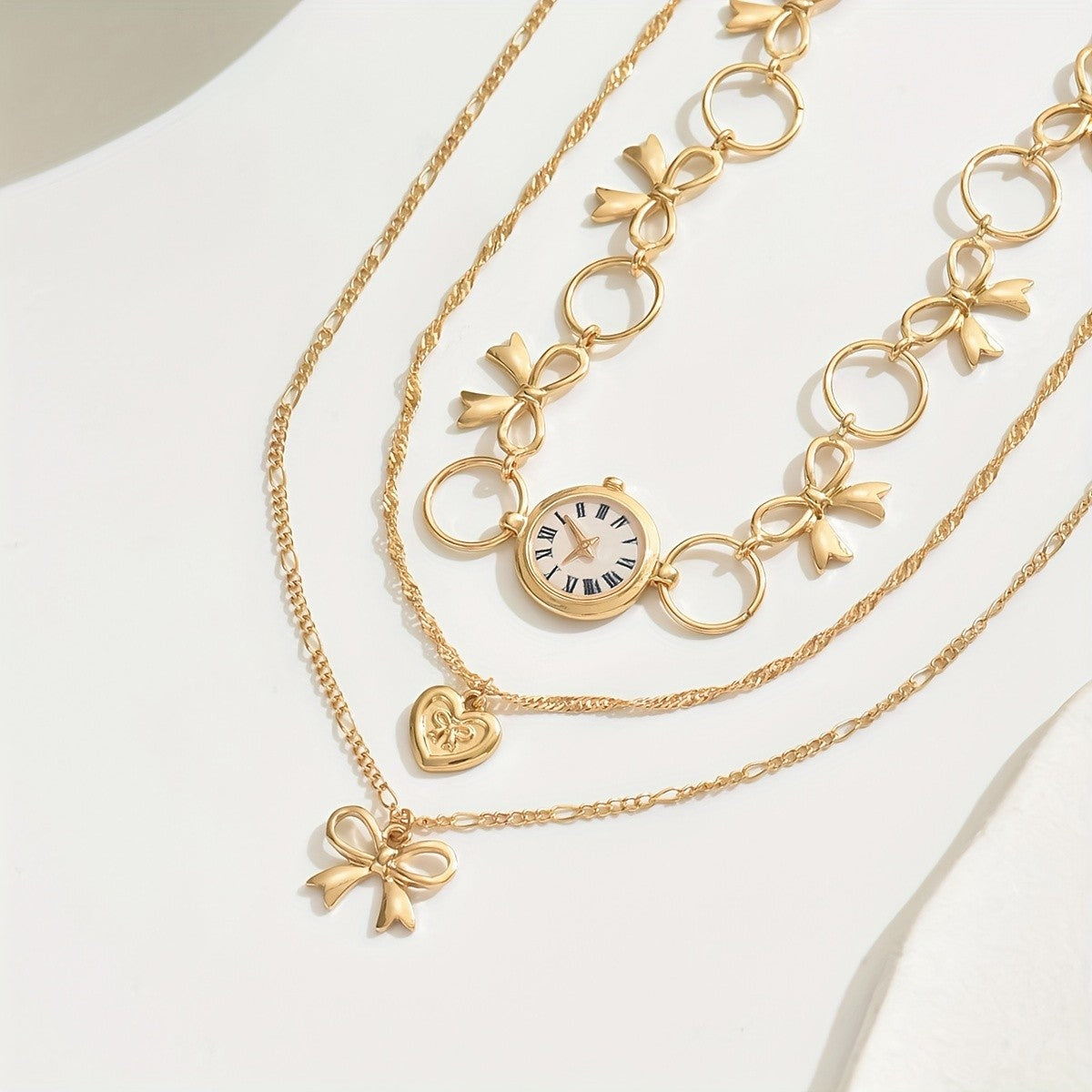 Vintage Bow Clock Necklace Set