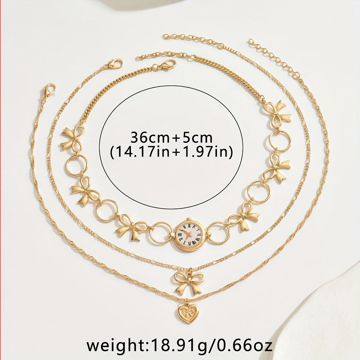Vintage Bow Clock Necklace Set