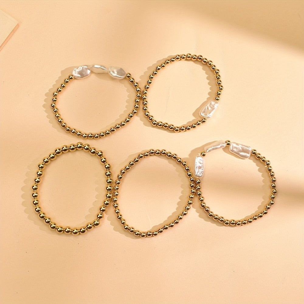 5PC Boho Pearl Stack Bracelets