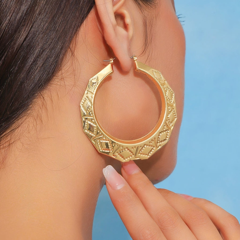 14k Vintage Geometric Hoop Earrings