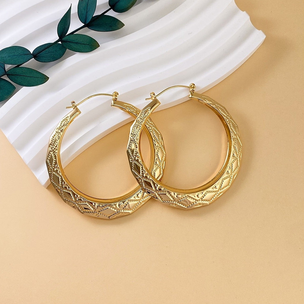 14k Vintage Geometric Hoop Earrings