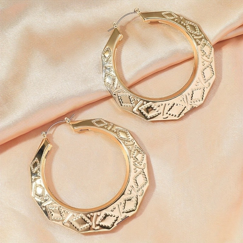 14k Vintage Geometric Hoop Earrings