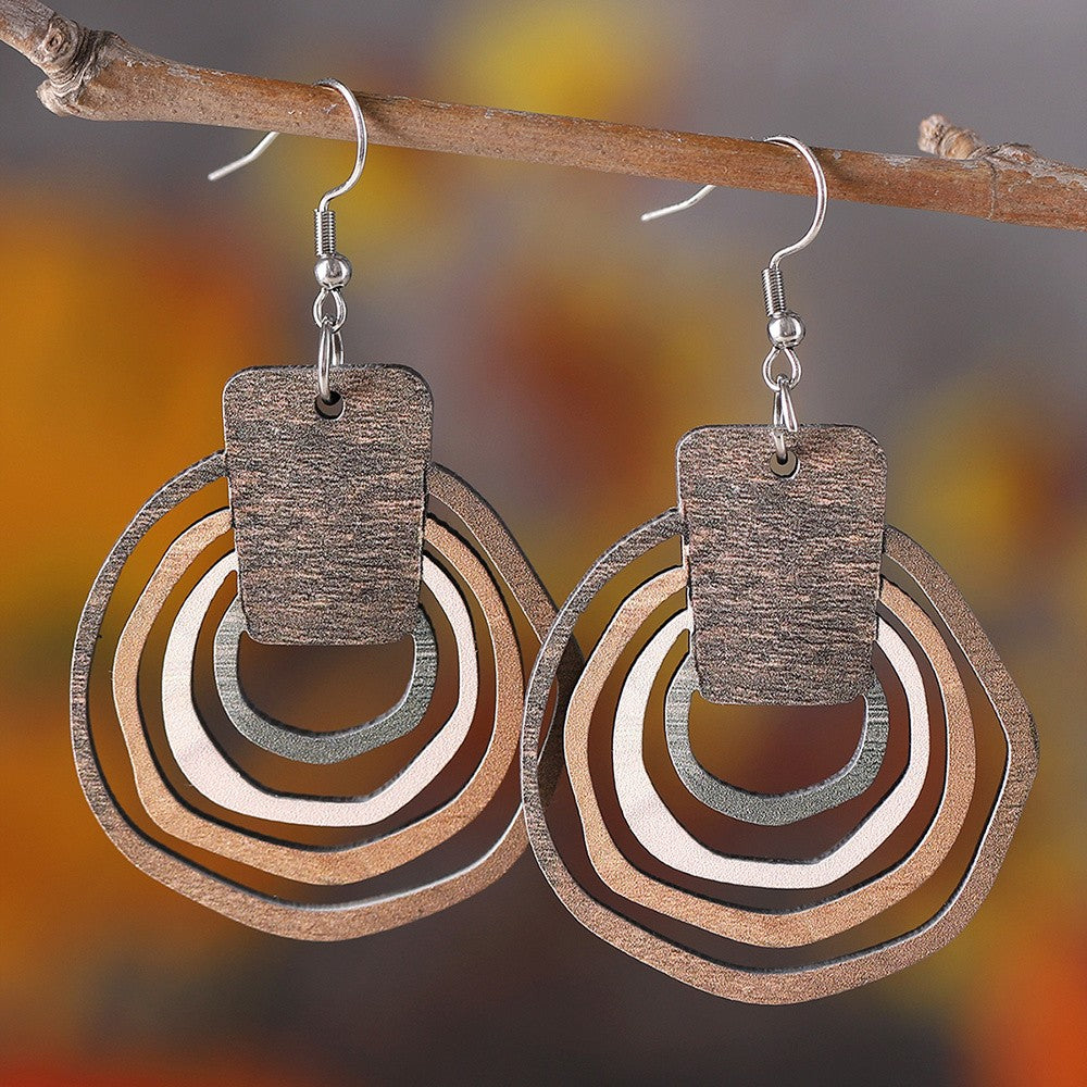 Boho Wood Geometric Drop Earrings