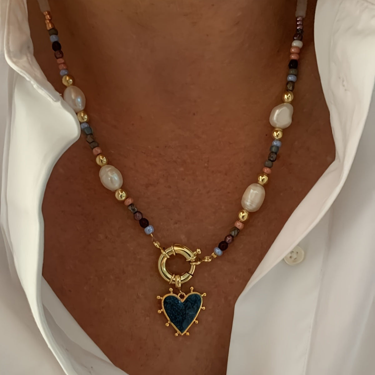 Boho Beaded Heart Necklace
