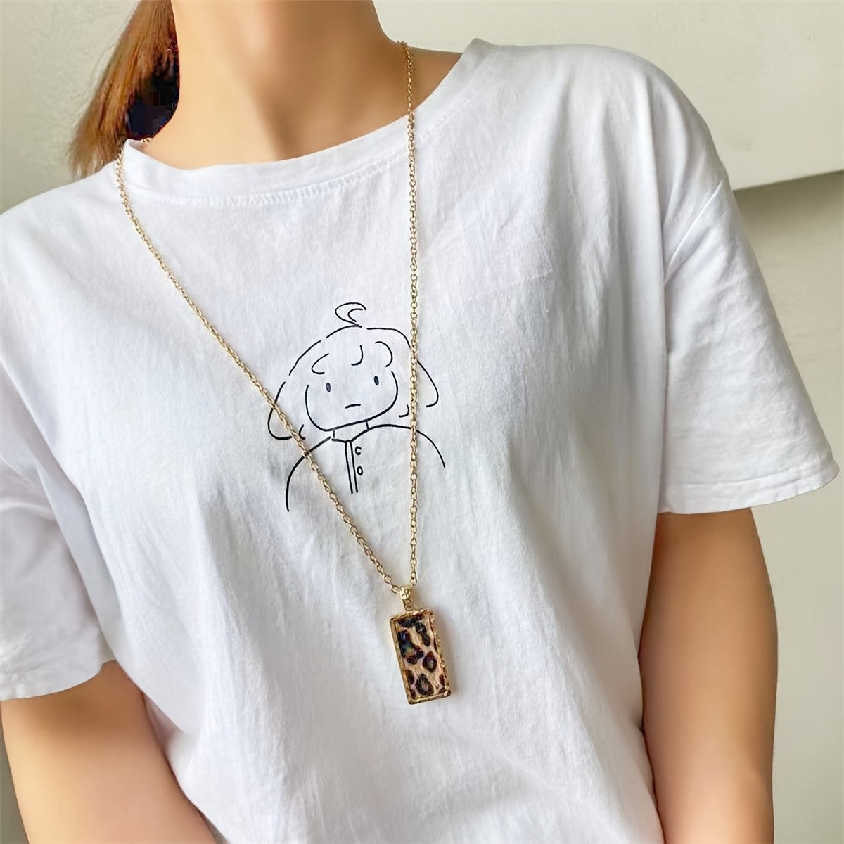 14k Vintage Leopard Rectangle Necklace