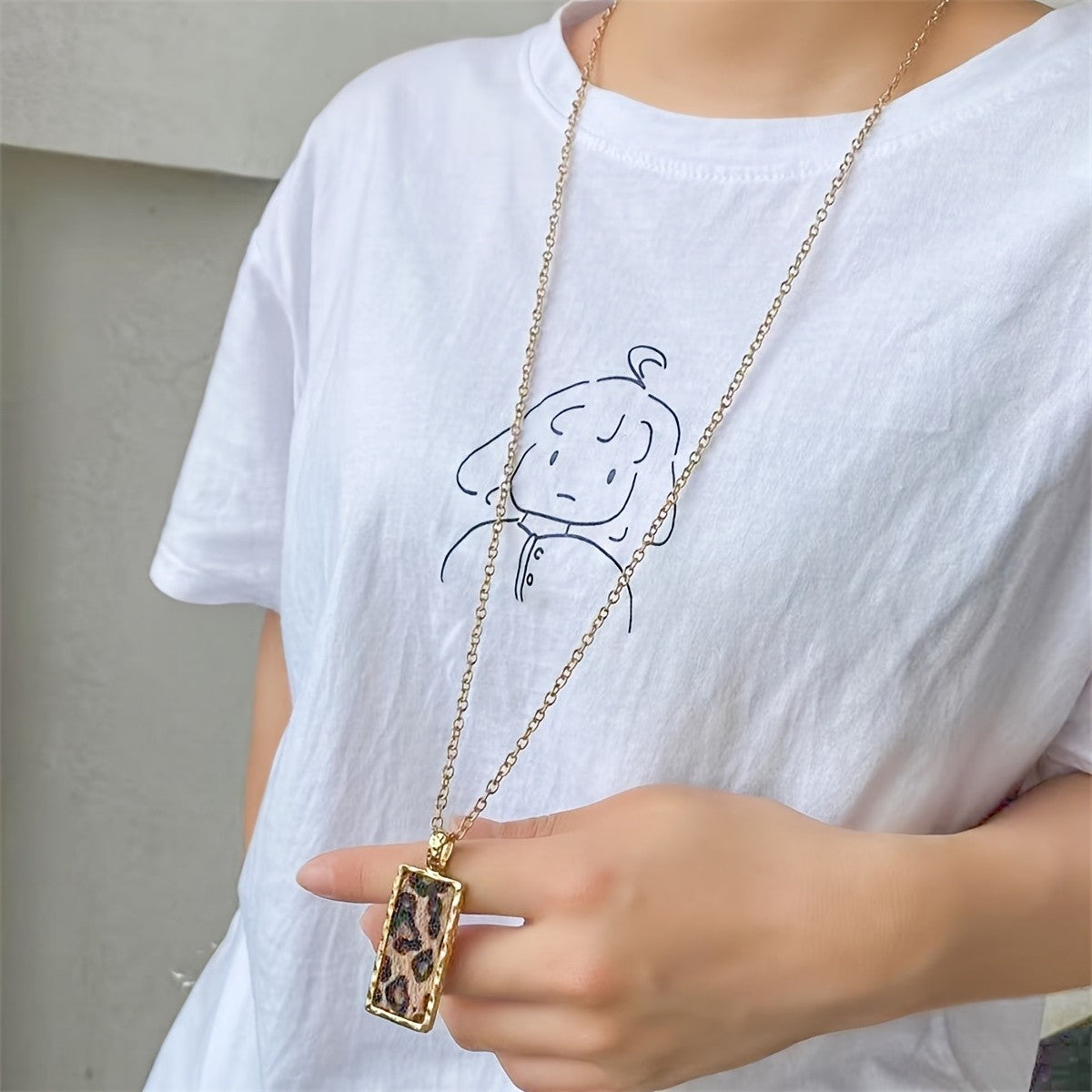 14k Vintage Leopard Rectangle Necklace
