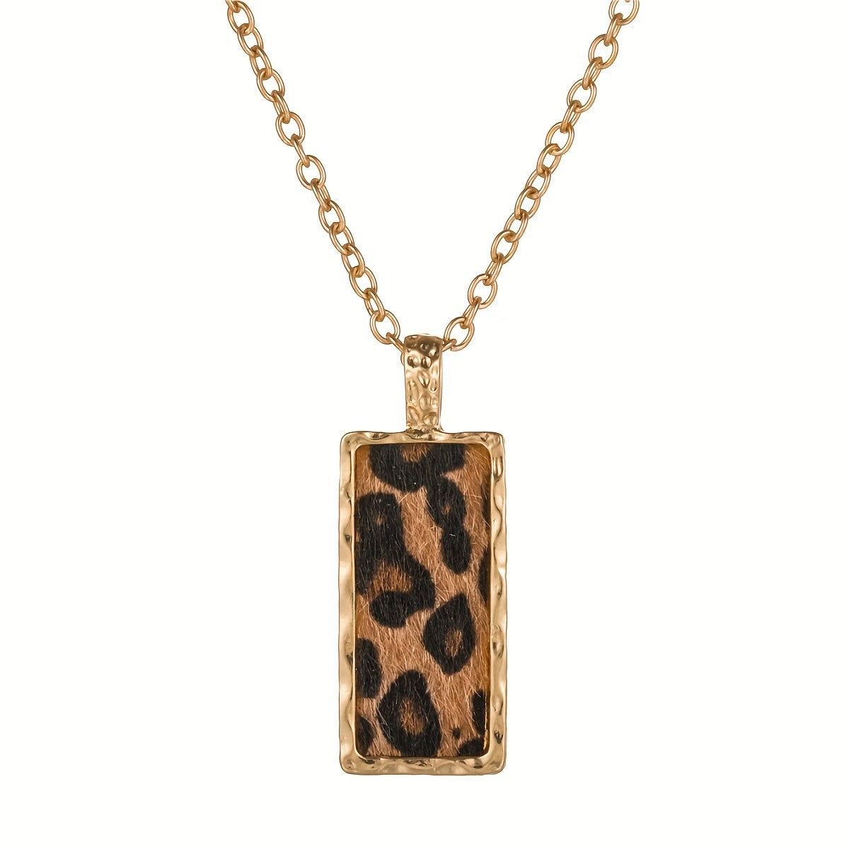 14k Vintage Leopard Rectangle Necklace