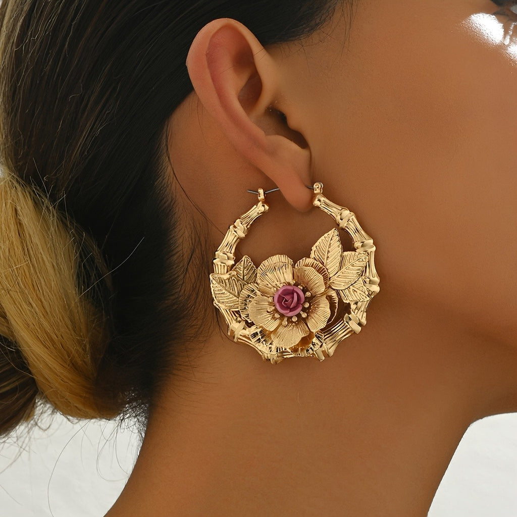 18k Elegant Floral Hoop Earrings