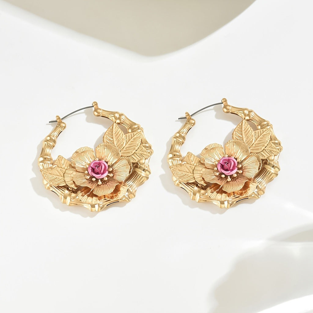 18k Elegant Floral Hoop Earrings