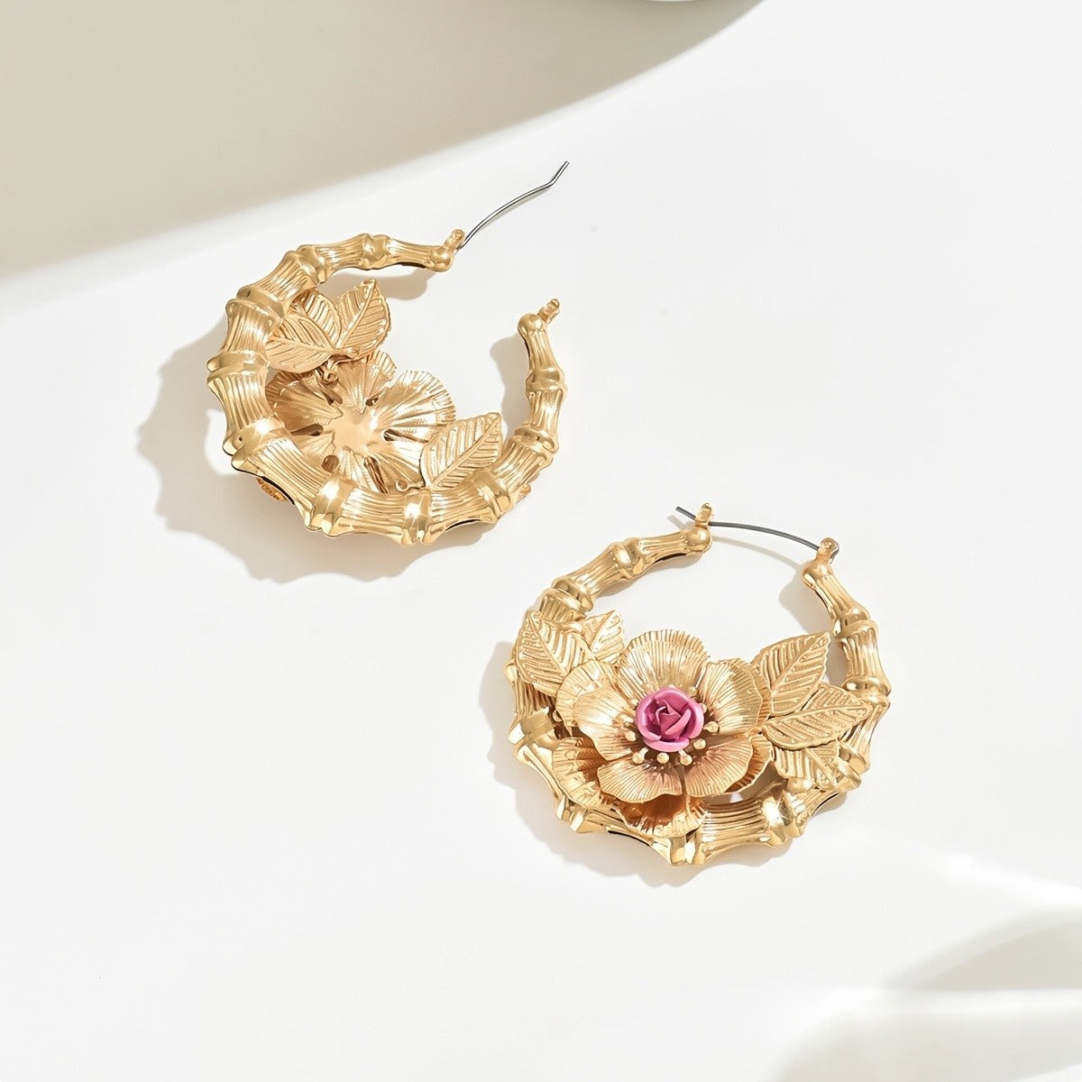 18k Elegant Floral Hoop Earrings