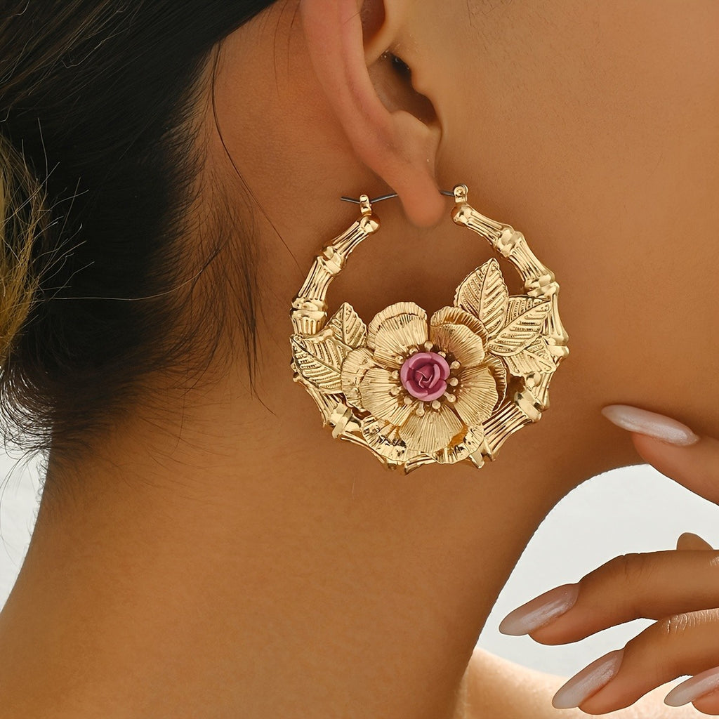 18k Elegant Floral Hoop Earrings