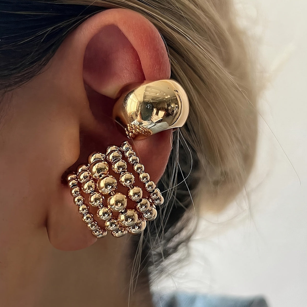 18k Geometric Bead Cuff Earrings