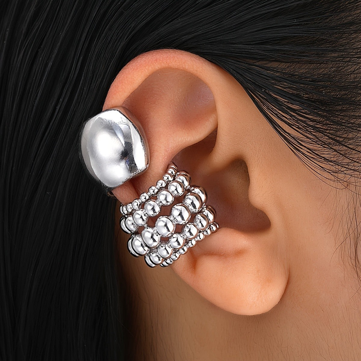 18k Geometric Bead Cuff Earrings