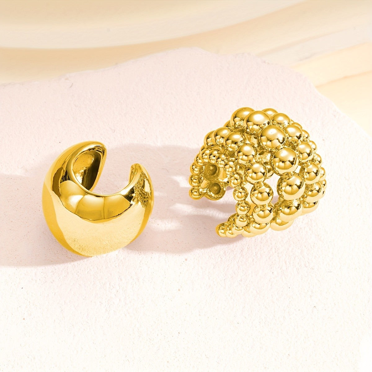 18k Geometric Bead Cuff Earrings