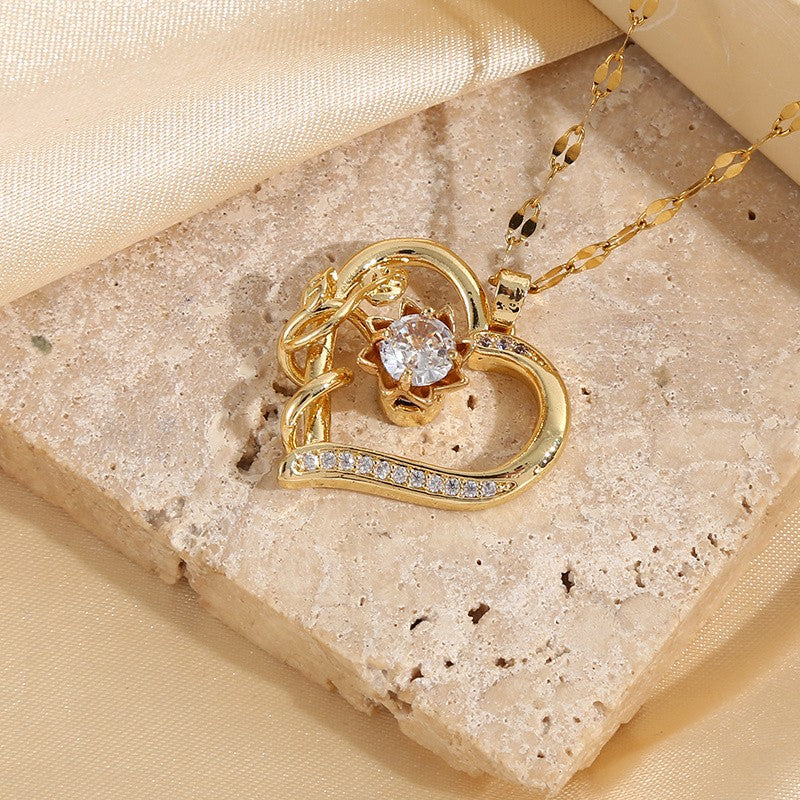 18k Elegant Spinning Rose Heart Necklace