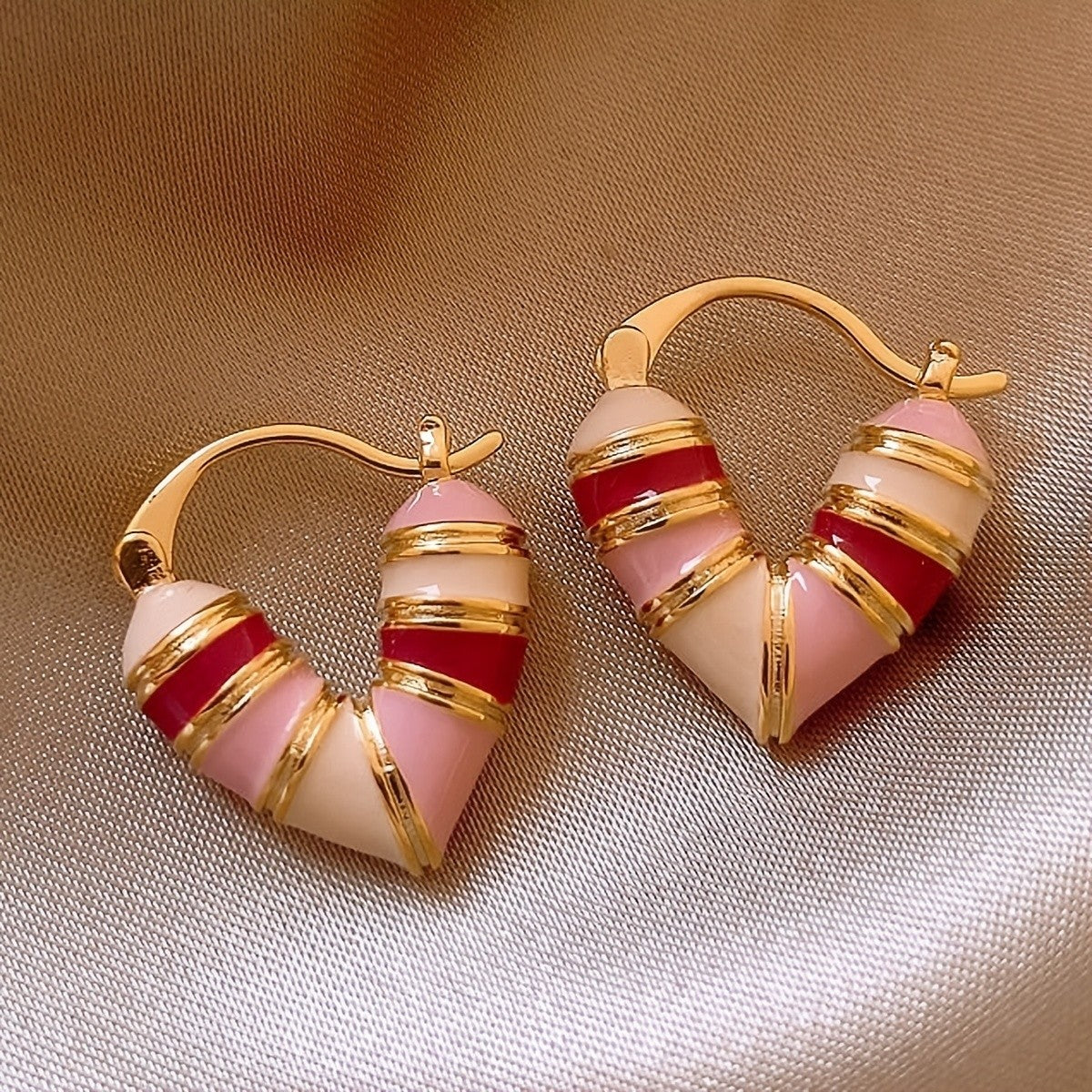 18k Enamel Heart Hoop Earrings