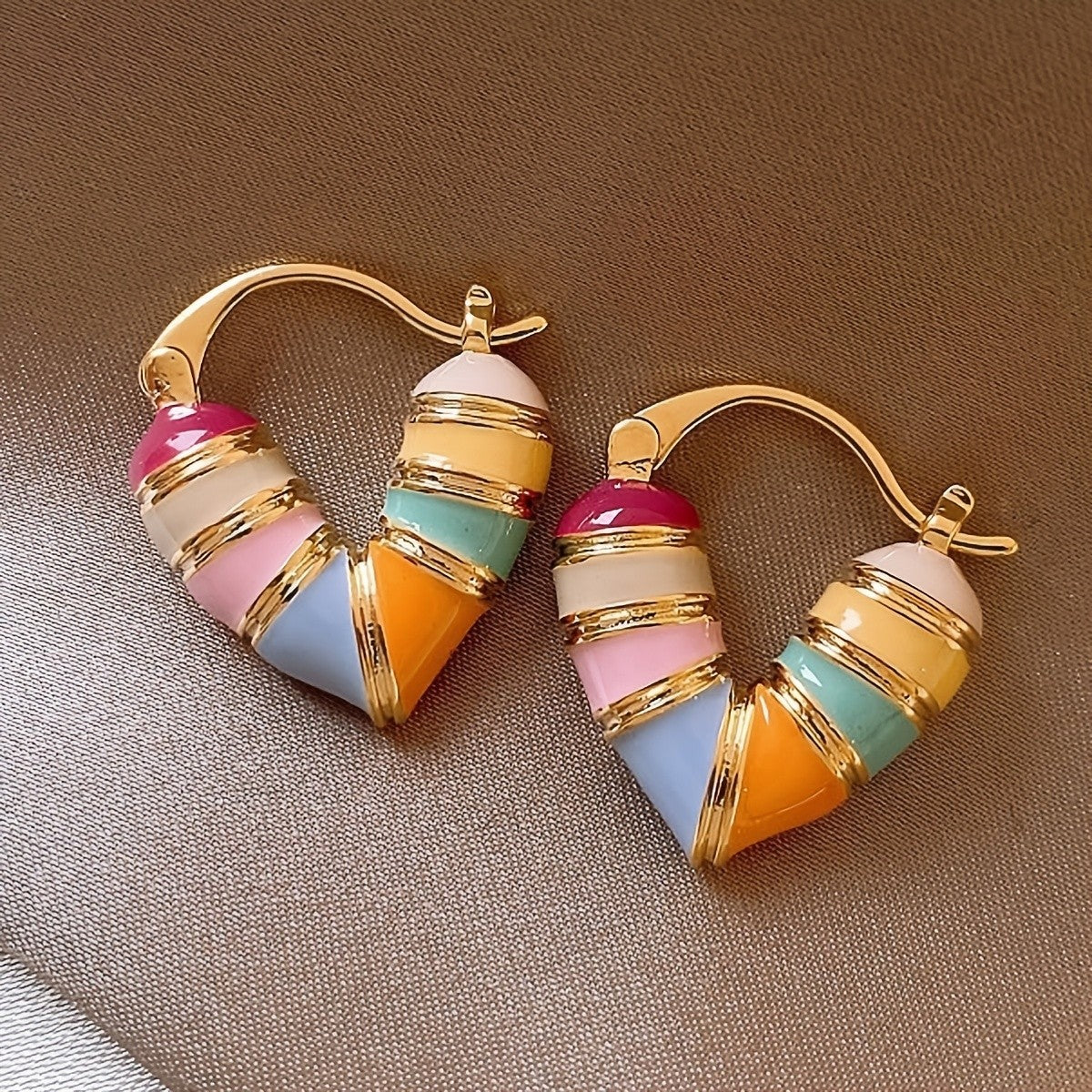 18k Enamel Heart Hoop Earrings