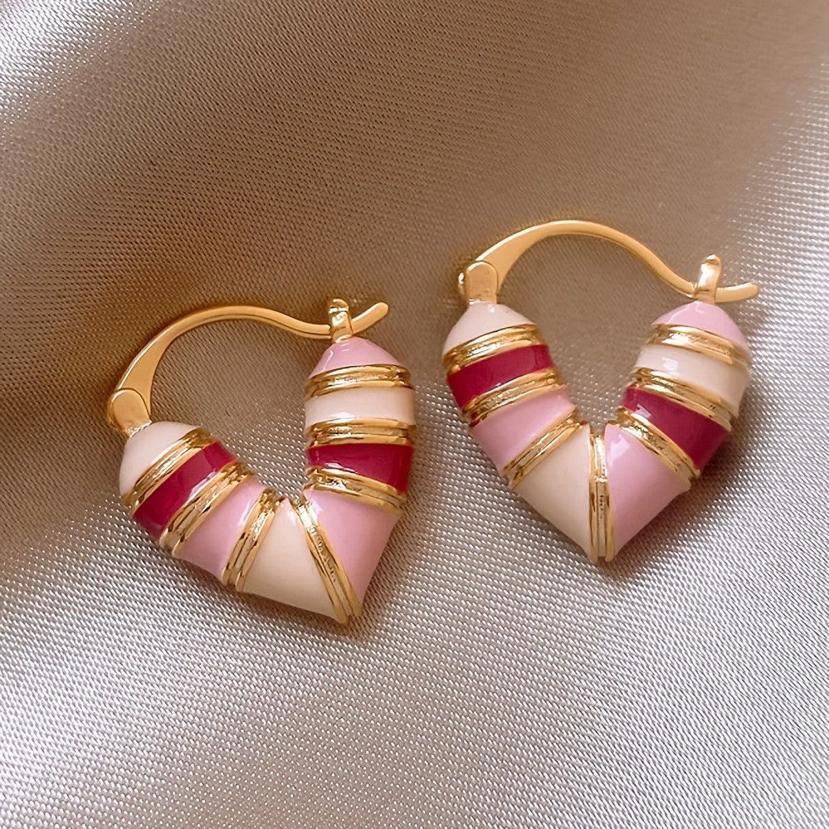 18k Enamel Heart Hoop Earrings