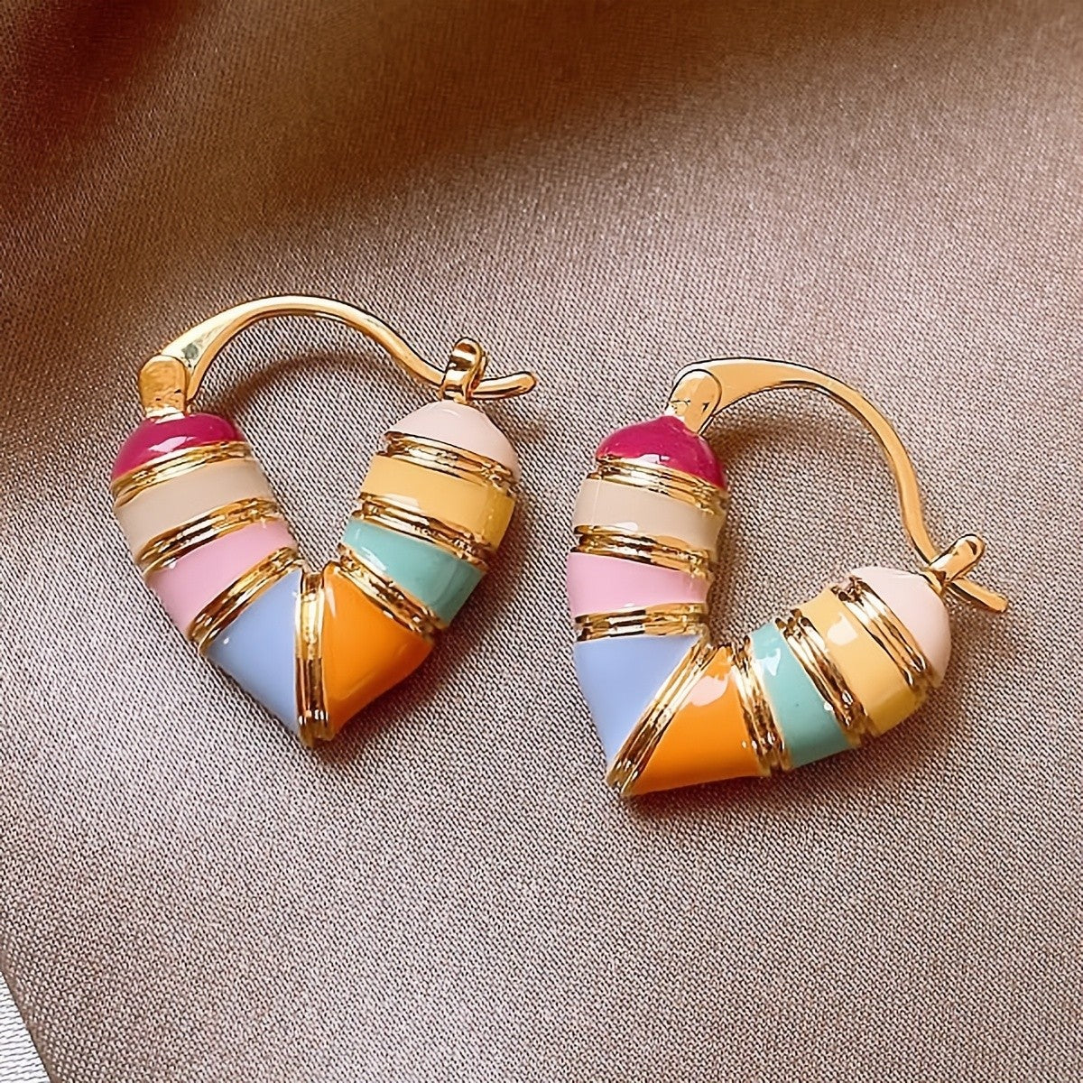 18k Enamel Heart Hoop Earrings