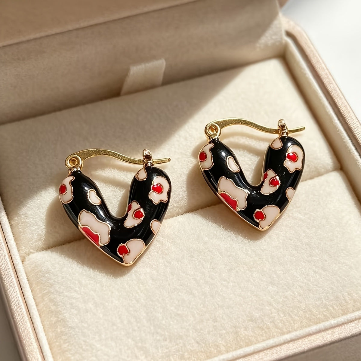 18k Enamel Heart Hoop Earrings