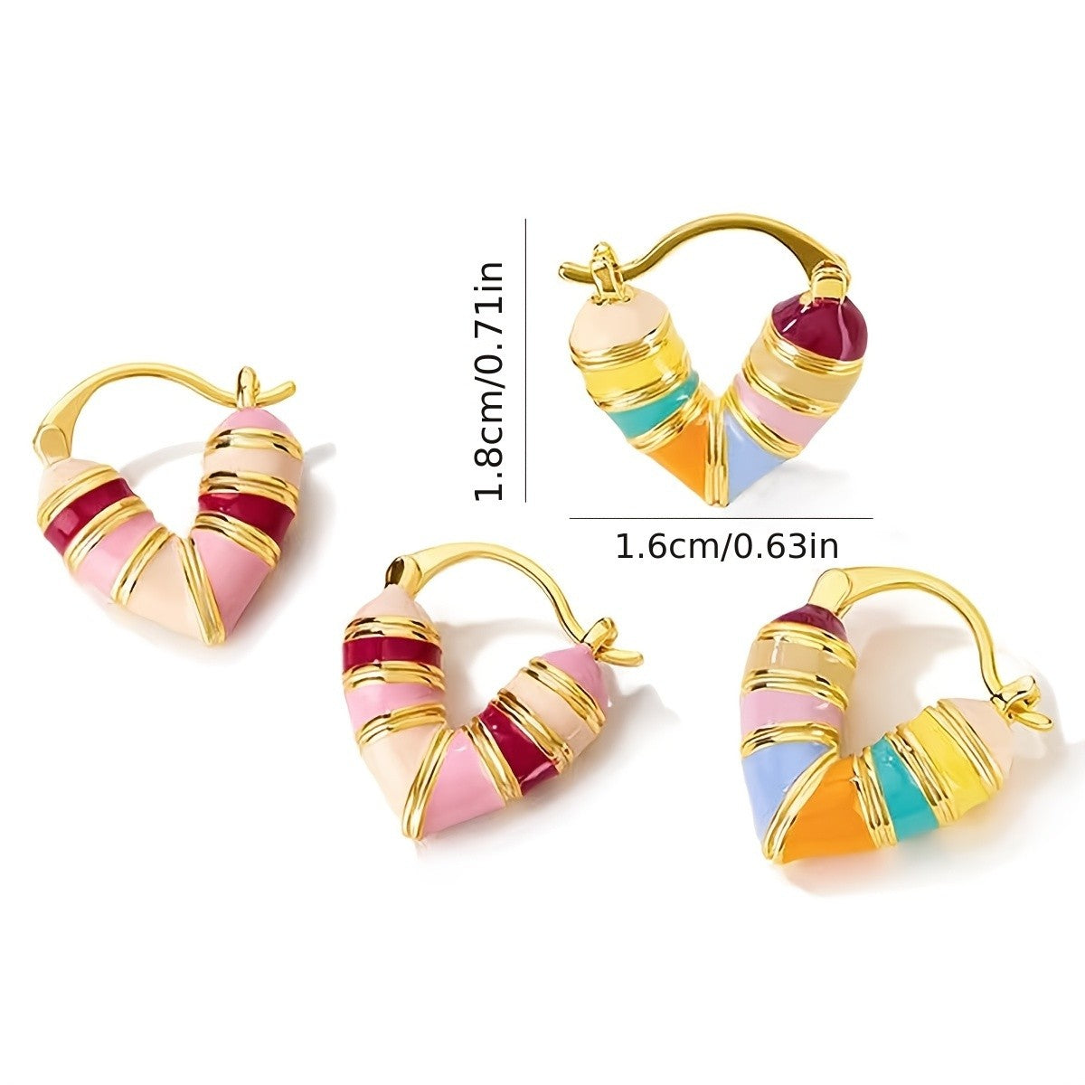 18k Enamel Heart Hoop Earrings