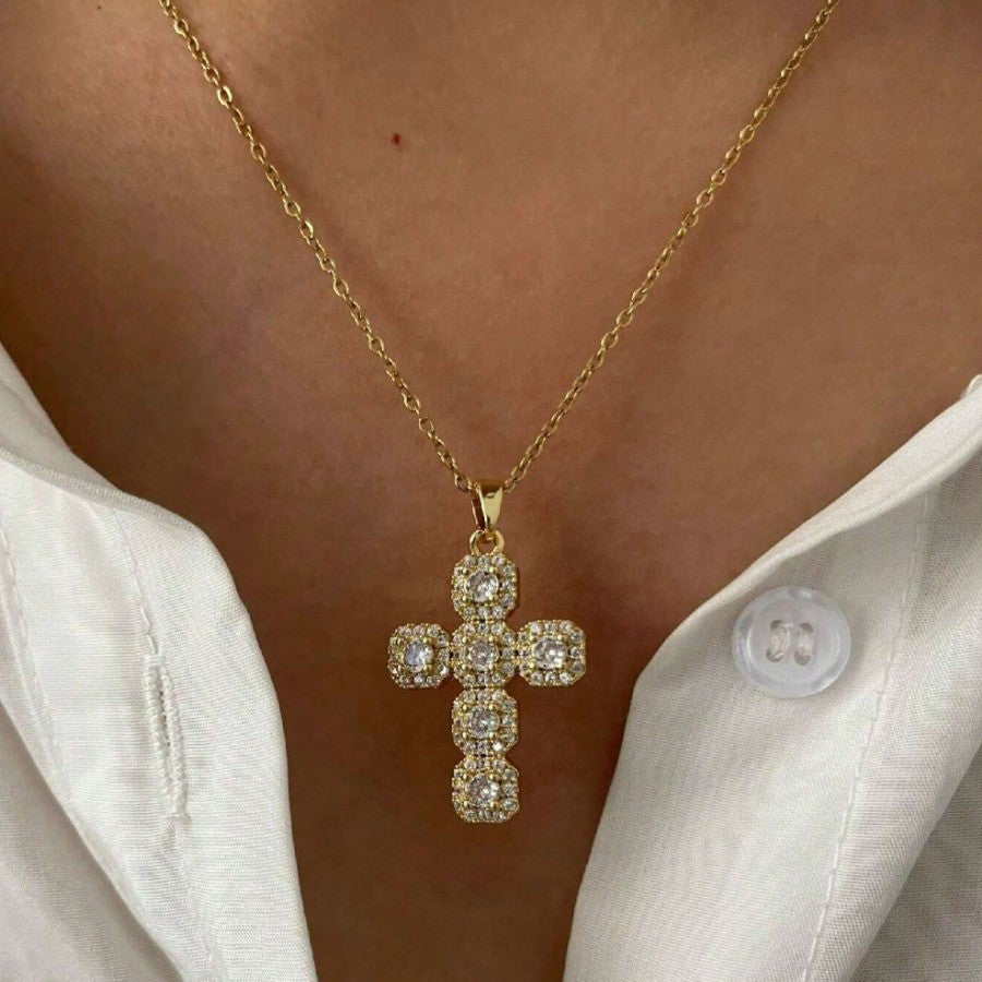 18k Elegant Square Cross Necklace