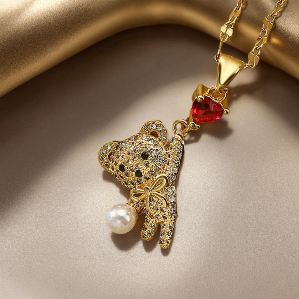 18k Cute Bear Heart Necklace
